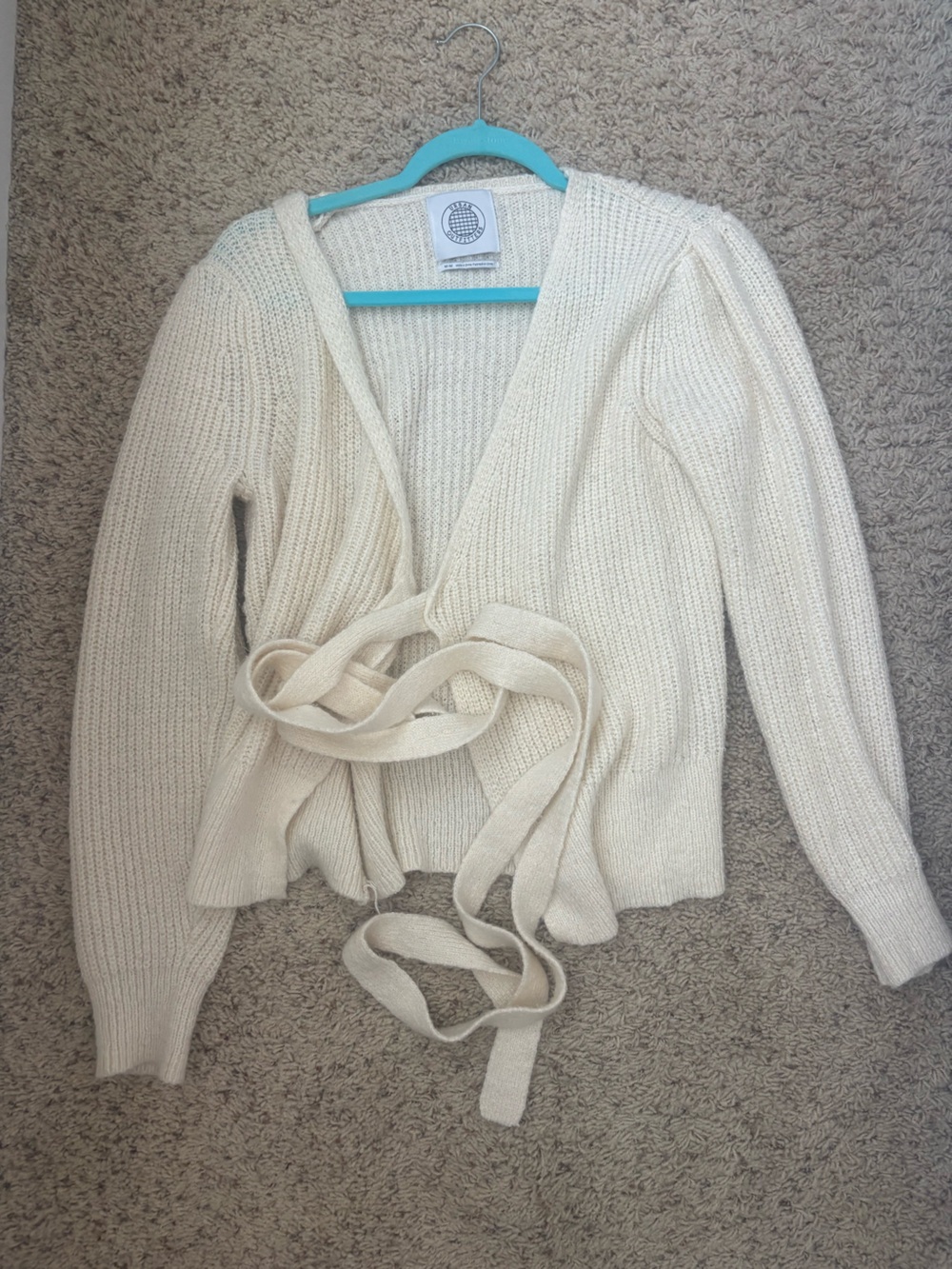 Urban Outfitters Cream Ribbed Wrap Cardigan